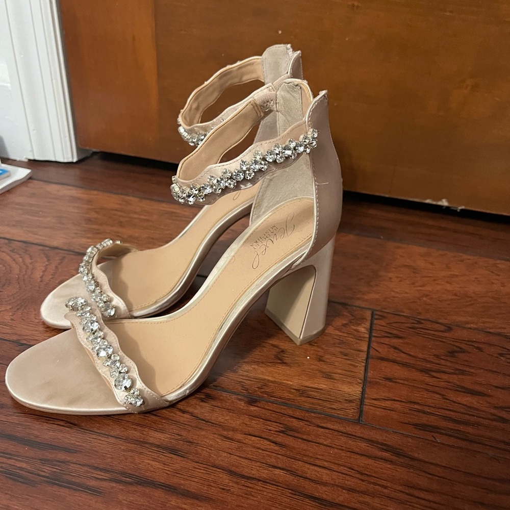 Bartley Mischka Beige Heeled Sandals with Rhinestones